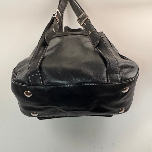 Vintage PERLINA Backpack Black Leather SnapTop Handle Adjustable Strap Handbag main image 5